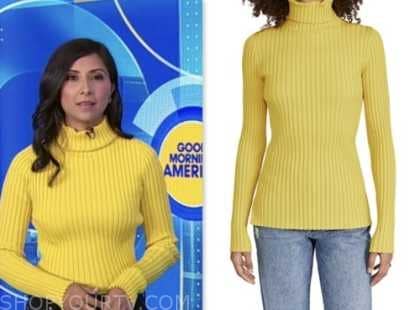 zohreen shah, good morning america, yellow turtleneck top