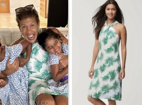 hoda kotb, the today show, hoda and jenna, green palm print halter dress