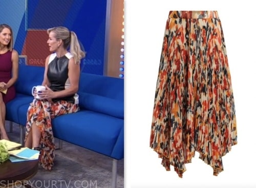 dr. jennifer ashton, gma3, good morning america, orange floral pleated skirt