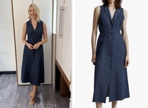this morning, holly willoughby, denim midi dress