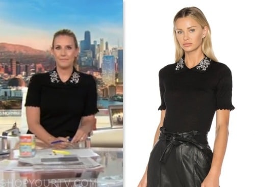 cnn this morning, poppy harlow, black embellished short sleeve sweater top