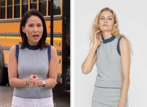 the today show, vicky nguyen, blue green textured knit sleeveless sweater top