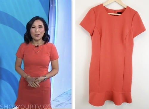 the today show, vicky nguyen, coral red ruffle hem dress