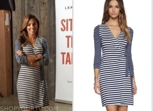 bianca gates, the today show, navy striped wrap dress