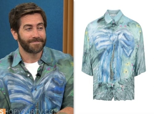 Jake Gyllenhaal, cbs mornings, abstract print camp shirt