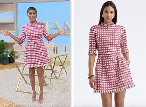 tamron hall show, tamron hall, pink check tweed dress