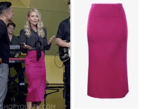 kelly ripa, live with kelly and mark, pink satin pencil skirt