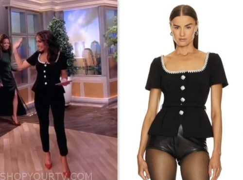 alyssa farah griffin, the view, black crystal embellished trim peplum top