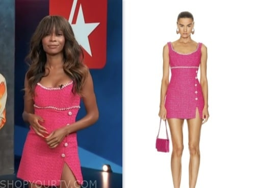 zuri hall, pink tweed mini dress, access hollywood