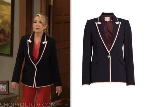 nikki newman, melody thomas scott, the young and the restless, navy contrast trim blazer