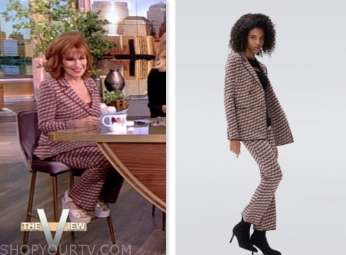 joy behar, the view, red geometric print blazer and pant suit
