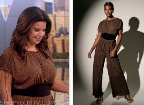ana navarro, the view, brown printed ruched sleeve jumpsuit