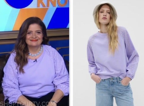 Alex Guarnaschelli, gma3, good morning america, purple eyelet sweater