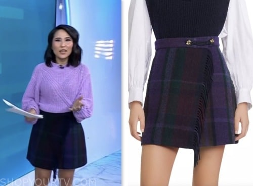 the today show, vicky nguyen, purple plaid wrap fringe skirt