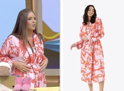 monica mangin, orange pink floral robe, live with kelly and mark