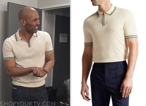 melvin robert, extra, white contrast stripe zipper sweater polo shirt
