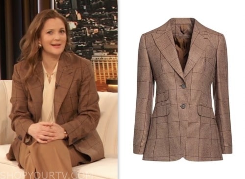 drew barrymore show, drew barrymore, brown plaid blazer