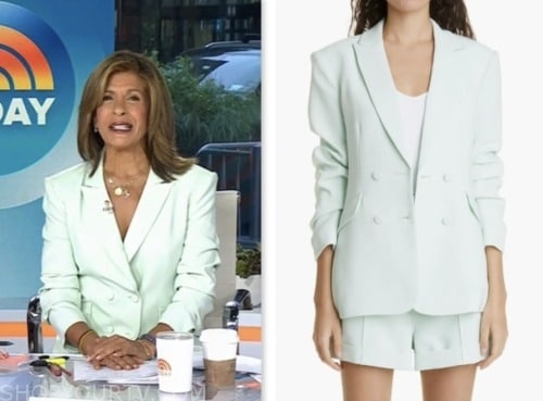 hoda kotb, the today show, mint green ruched sleeve double breasted blazer
