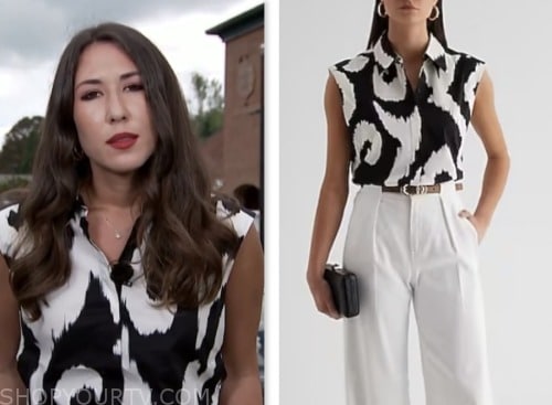 Marissa Parra, black and white abstract print sleeveless shirt, nbc news daily