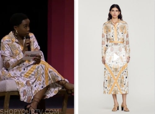 Zinhle Essamuah, yellow scarf print silk shirt and skirt dress, nbc news daily