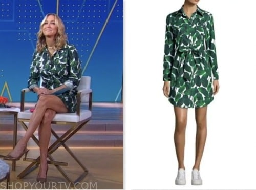 lara spencer, good morning america, green banana leaf print shirt dress