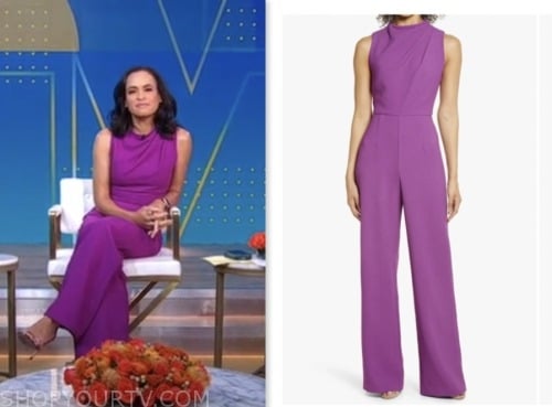 good morning america, linsey davis, purple jumpsuit