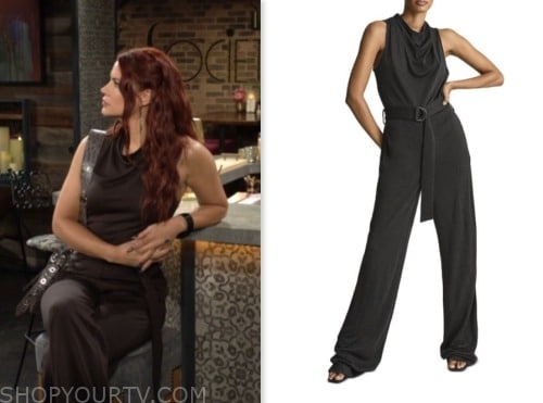 sally spectra, black cowl neck jumpsuit, courtney hope, the young and the restless