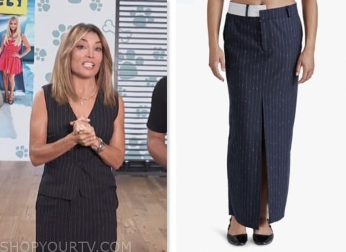 kit hoover, access daily, navy pinstripe skirt