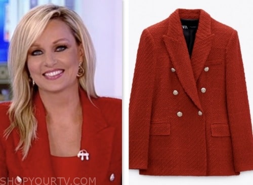 america reports, sandra smith, red tweed double breasted blazer