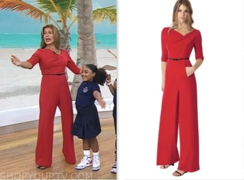 hoda kotb, the today show, hoda and jenna, red belted jumpsuit