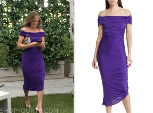 susan walters, diane jenkins, the young and the restless, purple off-the-shoulder dress