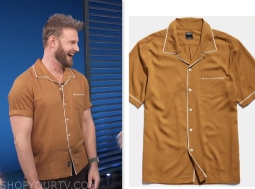 bobby berk, mustard yellow contrast trim shirt, access daily