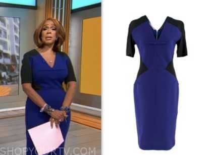 cbs mornings, blue and black colorblock sheath dress, gayle king