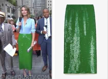 the today show, savannah guthrie, green sequin pencil skirt