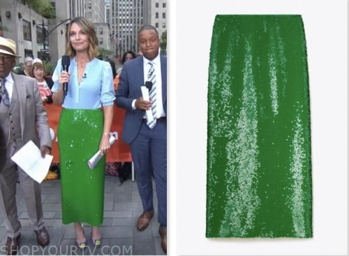 the today show, savannah guthrie, green sequin pencil skirt