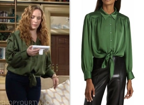 mariah copeland, camryn grimes, the young and the restless, green satin shirt