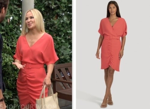 sharon newman, sharon case, the young and the restless, red ruched belted dress