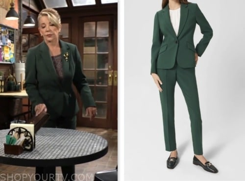 the young and the restless, nikki newman, melody thomas scott, green blazer and pant suit