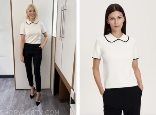 this morning, holly willoughby, white contrast trim collar blouse