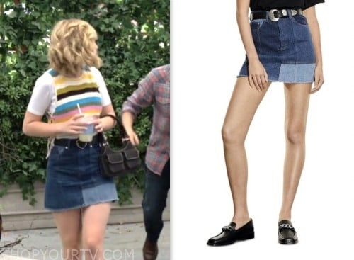 Lily Brooks O'Briant, lucy romalotti, the young and the restless, denim patchwork mini skirt