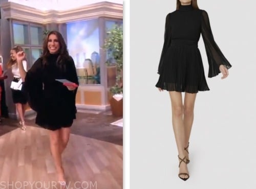 alyssa farah griffin, the view, black pleated bell sleeve mini dress