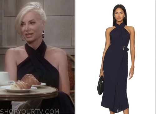 ashley abbott, eileen davidson, the young and the restless, navy blue halter midi dress