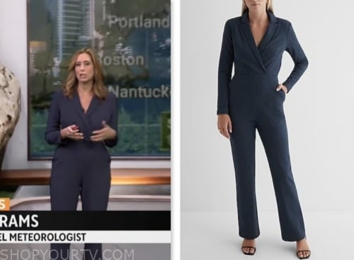 stephanie abrams, cbs mornings, navy blue blazer jumpsuit