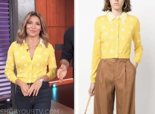 access daily, yellow floral embroidered cardigan, kit hoover