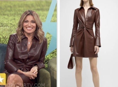 kit hoover, access daily, brown leather twist knot shirt dress