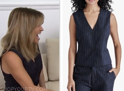 access daily, navy pinstripe vest, kit hoover