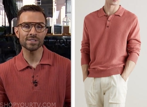 preston konrad, access daily, red ribbed knit polo sweater