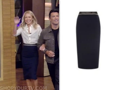 kelly ripa, live with kelly and mark, navy blue contrast waist pencil skirt