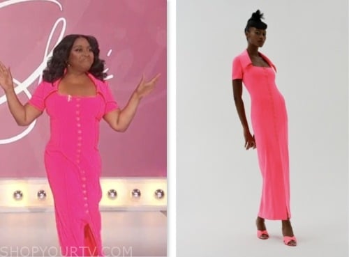 sherri shepherd, sherri, pink button front maxi dress