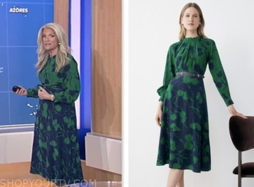 janice dean, fox and friends, fox news fashion, blue and green floral print dress